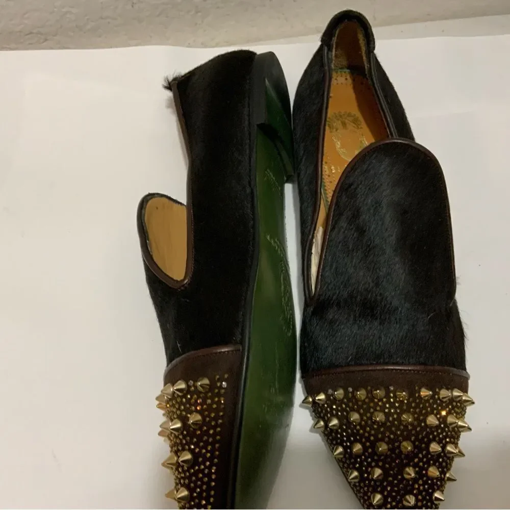 New Jesu  Segun Pointy Toe Studded calf hair  Loafers Dress Shoes  luxury Italy